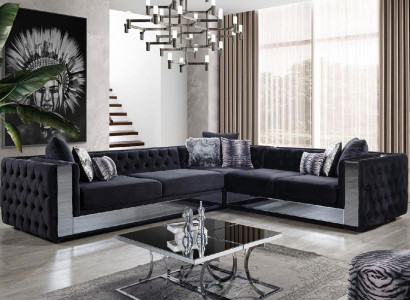 Black Chesterfield Upholstered Sofa Sofa Corner sofa Suite Upholstery Luxury Corner Sofas
